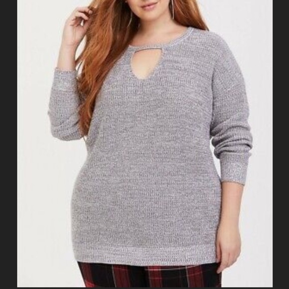 Torrid 2 Womens Gray Ribbed Cutout Keyhole Sweater - Picture 1 of 9